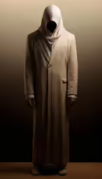 a man dressed in a coat, hood and shoes