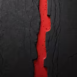 two sections of red painted and black on black background