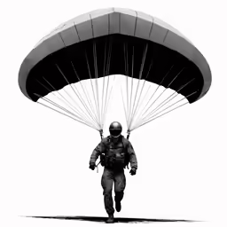 a man flying with a large parachute in the air