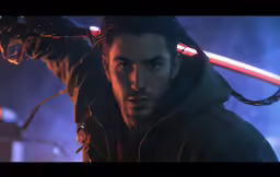 the dark tower character standing in a dark room with lights