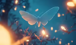 there is a butterfly flying over the branches