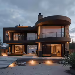 a very nice modern style home at dusk