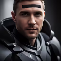 a man in black armor posing for the camera