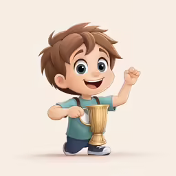 cartoon character holding up a golden trophy