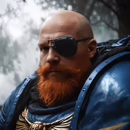 a bald man with a huge beard wearing glasses