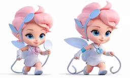 two little girls with pink hair, and blue eyes