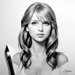 a drawing of a woman holding a big knife