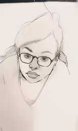 pencil drawing of a young girl wearing glasses
