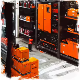 a photo with many orange boxes sitting next to each other