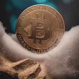 a bitcoin sitting on top of a pile of snow