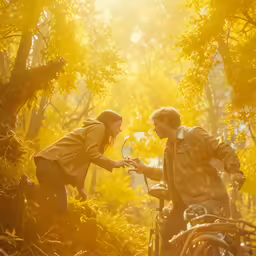 a man and woman exchanging vows on a bike