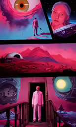 a series of images with an astronaut in front