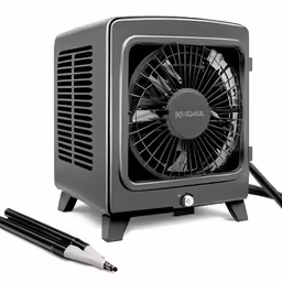 a black electric heater sitting on top of a table