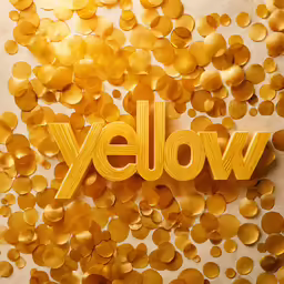 the word yellow spelled with gold foil confetti