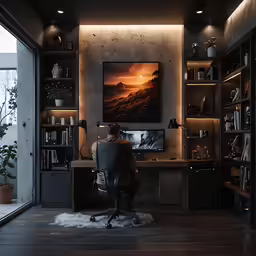 a man sitting at a desk with his laptop on top of it