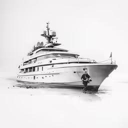a man with his bike standing in front of a boat