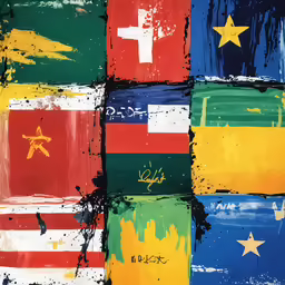 an image of colorful painting that looks like it was made from flags