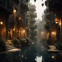 a cityscape is reflected in the water at night