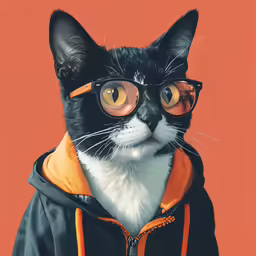 a cat wearing a pair of glasses and a jacket