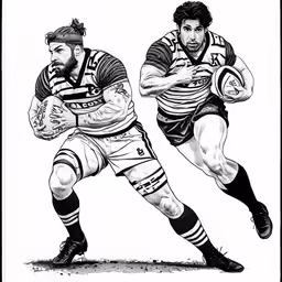 two rugby players that are running with the ball