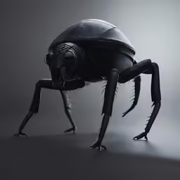 a giant black insect with two antennae and one eye