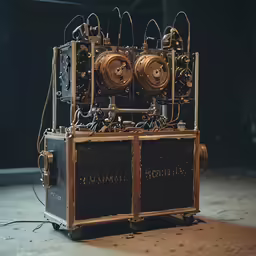a small mechanical machine on a platform with wheels