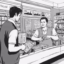 an employee handing customers in a store,a man is paying money from a customer in a grocery