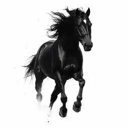 a painting of a black horse with its hair blowing