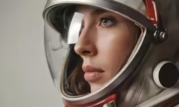 a female astronaut in the helmet of her shuttle