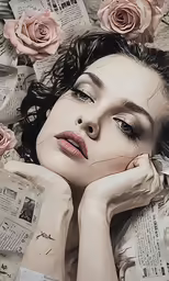 a woman laying down with her hands on her head