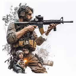 a soldier holding an akm machine while another looks on