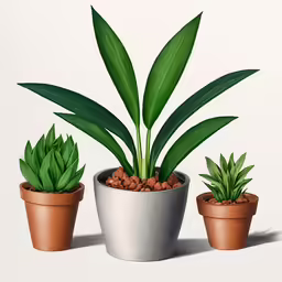 there are three potted plants with green leaves