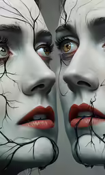two faces with the same face as parts of a human body