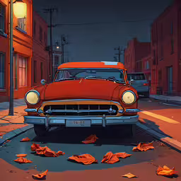 a car on a road covered with crumpled paper,a red car is parked next to a building