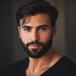 a male portrait in black with a beard