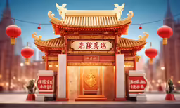 the chinese temple has oriental signage on display in the city