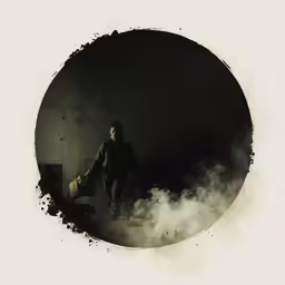 a man standing behind some smoke in a circle
