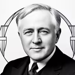 a black and white photo of a man in a suit