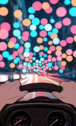 a person driving down a road holding a steering wheel