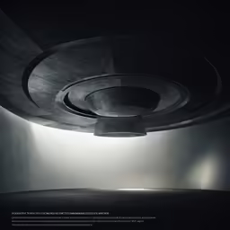 an empty room with an exposed ceiling and light coming from the top