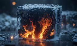a small square is made up of fire and ice