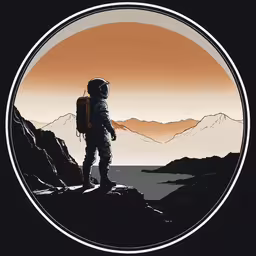 silhouette of a person wearing a helmet and backpack,a man in an astronaut suit stands on top of a mountain