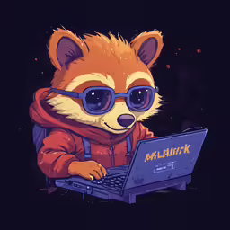 a raccoon wearing sunglasses using a laptop
