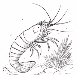 a shrimp sitting on the ground with its tail outstretched