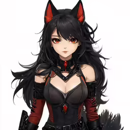 a girl in black outfit with cat ears and horns