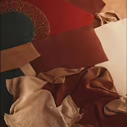 some different colored papers with one red and one tan