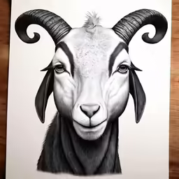 a goat with long horns and big horns, with an unusual look