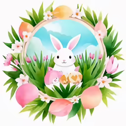 an image of a watercolor illustration with a bunny and flowers