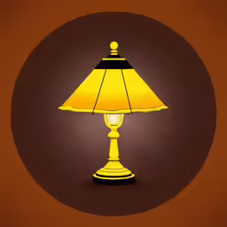 a yellow table lamp on a table with a brown background