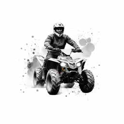 a man riding on the back of an atv